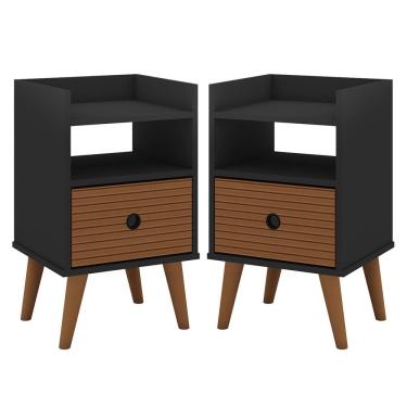 Imagem de Kit 2 Mesas de Cabeceira com 1 Gaveta Preto