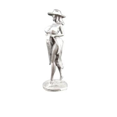 Imagem de Latão em pé sexy levantando saia beleza feminina arte corporal miniaturas estátua, metal preto moda chapéu vestindo mulher escultura mesa carro decoração homens colecionar estatuetas presentes peso