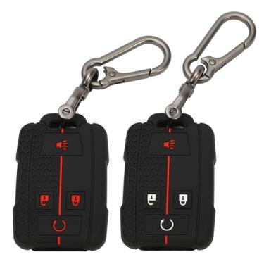 Imagem de TOMALL Pacote com 2 capas para chaveiro GMC com chaveiro, 4 botões de borracha de silicone compatível com Chevy Silverado Suburban Tahoe Colorado GMC Canyon Sierra 1500 2500 3500 HD (botões R + W)