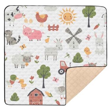 Imagem de KICPOAY Tapete de brincar para bebês, animais de fazenda, 127 x 127 cm, tapete para brincar no chão, academia, tapete de engatinhar, antiderrapante, acolchoado para bebês, bebês e crianças pequenas