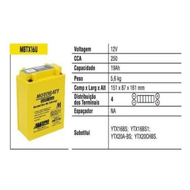 Imagem de Bateria Motobatt Mbtx16u Triumph Tiger 800 Xc = Ytx16-bs-1