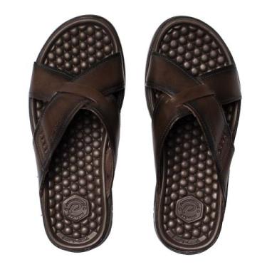 Imagem de Chinelo Masculino Pegada Couro Anilina Duas Tiras Marrom, Marrom, 40