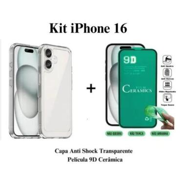 Imagem de Kit Capa Pelicula para Iphone 16 Capinha Anti Impacto Película de Cerâ