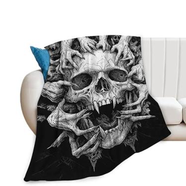 Imagem de Cobertor de caveira para meninas, meninos, horrível, gótico, cobertor, macio, aconchegante, felpudo, lã, preto, branco, roupa de cama, presentes para amantes de caveiras, crianças, homens, mulheres