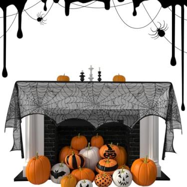 Imagem de Cachecol Para Lareira Com Teia De Aranha - Runner De Mesa De Renda Preta Com Teia De Aranha | Para Lareira Decoração De Festa Da Colheira Tema Assustador Festas Em Casa