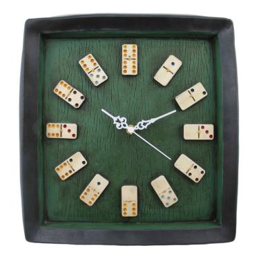 Imagem de Relógio Parede Artesanal em Gesso 31x33cm Tema Dominó BR202