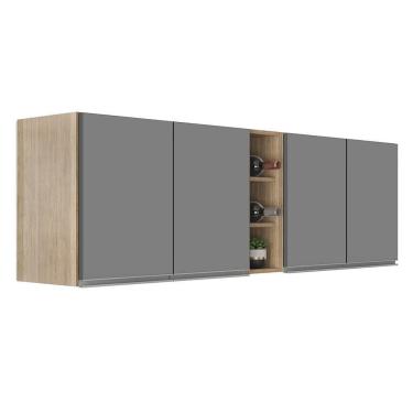 Imagem de Armário De Cozinha Aéreo Califórnia 180cm Kit 2 Com Nicho Adega Castanho/cinza - Lumil