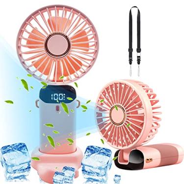 Imagem de Rouhuhura Ventilador portátil operado por bateria, ventilador de carrinho pequeno recarregável por USB e ventilador de refrigeração portátil para viagens, acampamento e quarto, rosa escolar