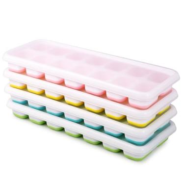 Imagem de Forma de Gelo em Silicone, 4 Bandejas Empilháveis com Tampa, Multicolorido, 14 Cubos, Alimentos Frutas, Papinha