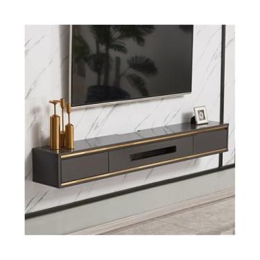 Imagem de Suporte de TV flutuante para console de mídia flutuante com armazenamento, console de TV moderno para embaixo da TV, console de mídia flutuante de madeira de borracha para quarto, sala de estar