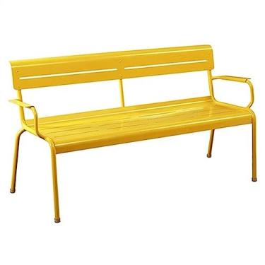 Imagem de Banco de jantar banco de terraço ao ar livre, liga de alumínio, com encosto, adequado para varandas, jardins, decks, quintais, móveis de assento ao ar livre (amarelo, 140 x 55 x 82 cm)
