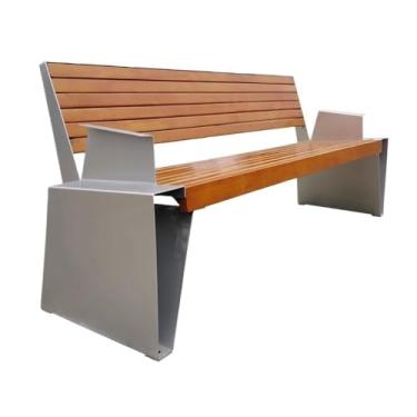 Imagem de Banco de jantar, banco de encosto de jardim, cadeira de aço de parque, superfície de cadeira de madeira, para varanda ao ar livre, lazer, móveis de assento ao ar livre (grande)