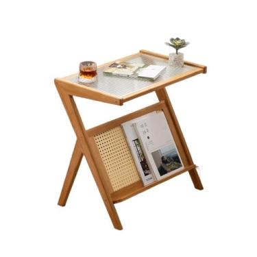 Imagem de Mesa de chá pequena mesa de centro com armazenamento móvel estação de chá para salas de estar, design moderno e minimalista para conjuntos de chá e mesa de servir (bege, 45 cm)