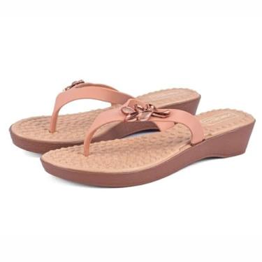 Imagem de Sandália Feminina Ortopédica, Rosa, Salto Baixo, Palmilha Massageadora com Bolinhas, Antiderrapante, Design Floral (Nude, BR, Adulto, Numérico, 33)