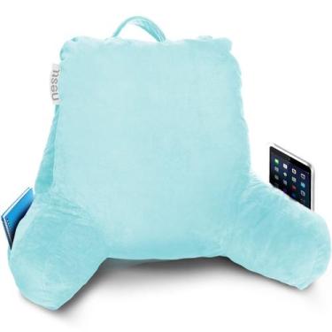 Imagem de Almofada de leitura Almofada de cama padrão Nestl com bolsos azul clar