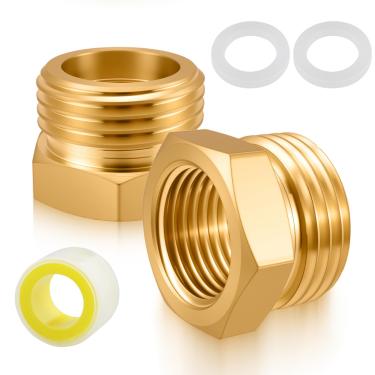 Imagem de SDTC Tech Pacote com 2 acessórios de mangueira de jardim de latão 1/2 NPT fêmea para conector macho de 3/4 GHT, adaptador NPT para GHT, mangueira de jardim de metal industrial para conexões de