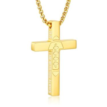 Imagem de VULETO Colar de cruz com versículo bíblico de futebol para meninos, homens, corrente com pingente de aço inoxidável, material de futebol religioso cristão, joias presentes para filhos e adolescentes