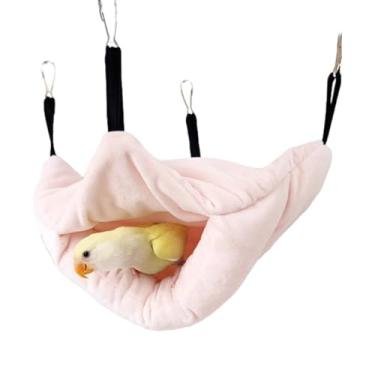 Imagem de Rede de pelúcia de papagaio de pássaro camada dupla galpão de pássaro aconchegante caverna esconderijo cabana para papagaio periquito periquito calopsitas Lovebird quaker conure (rosa, G)