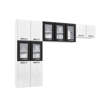 Imagem de Kit de Cozinha Modulada 3 Peças Rubi (2 Armários + 1 Paneleiro) CPT108 Branco/Preto - Telasul