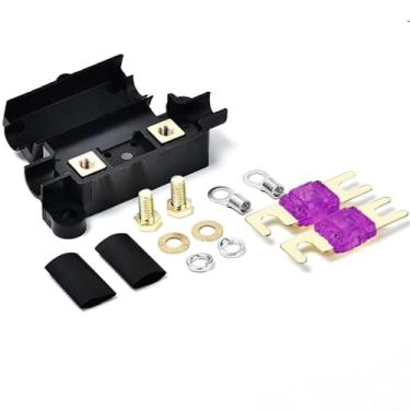 Imagem de Edinstry Kit de suporte de fusível em linha de 12 V com terminais termorretráteis, 2 peças de fusíveis de lâmina MIDI 100A, à prova d'água, estilo ANL, bloco de fusíveis de amplificador de carro