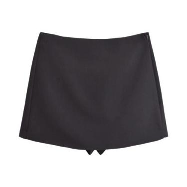 Imagem de Saia-shorts Feminina De Cintura Alta, Lisa, Casual, Com Zíper Lateral,