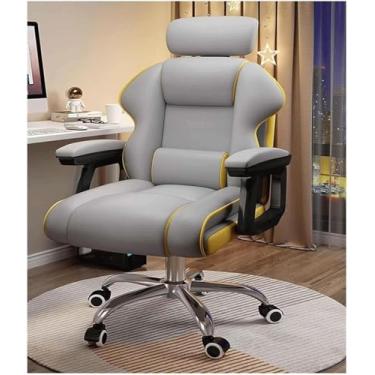 Imagem de Cadeira Executiva De Encosto Alto Cadeira De Jogos Reclinável De Couro Pu Com Cadeira De Mesa De Apoio Lombar Cadeira De Computador Com Encosto De Cabeça Ajustável, Grey