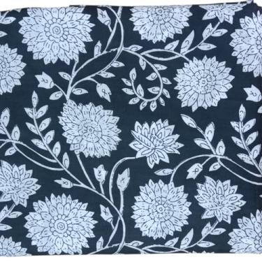 Imagem de Tecido estampado bloco à mão da Yard PRECUT 100% algodão 100% algodão tecido indiano leve para fazer tops de vestidos de verão Tecido indiano para artesanato Home Decore. (Design 125, 1 metro