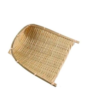 Imagem de Conjunto de cestas de bambu natural tecidas à mão para sala de jantar, armazenamento, decoração de parede para entrada(Large milky white dustpan)