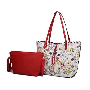 Imagem de MKF Collection Bolsa feminina de couro vegano – Bolsa carteiro com alça de ombro, Danielle, branco, vermelho, Large