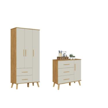 Imagem de Kit Guarda Roupa e Cômoda Infantil Moveis Peroba Sky MDF Ls