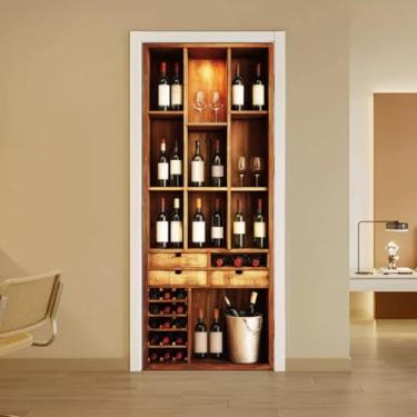Imagem de arricraft 2 adesivos autoadesivos para porta, 80 cm x 199 cm retrô para armário de vinho padrão de vidro de vinho adesivos de murais de porta portas de PVC decoração de papel de parede removível para