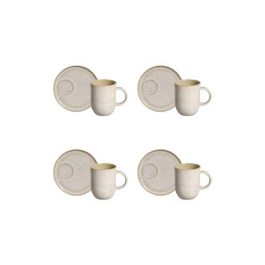 Imagem de Conjunto de Canecas e Pires Porto Brasil Coup Stoneware Latte Off White 330ml - 4 Peças