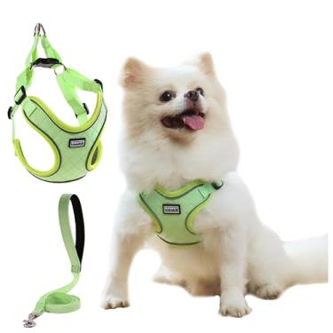Imagem de Peitoral para cães com coleira verde para todos os climas, ajustável, refletivo, à prova de fuga, para cães pequenos e médios, gatos grandes, P