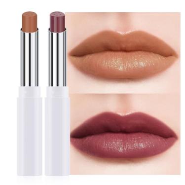 Imagem de HHLTOH 2 batons hidratantes coloridos – Protetor labial fosco hidratante à prova d'água para mulheres, cor natural cremosa para lábios secos, acabamento fosco macio (1# laranja quente marrom nude e 4