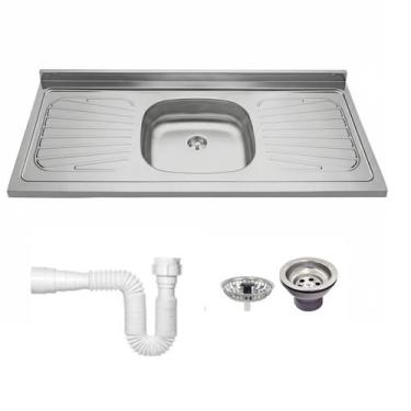 Imagem de Pia Cozinha De Apoio Em Aço Inox 120x52cm New Raggi Com Válvula E Sifã