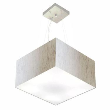 Imagem de Lustre Pendente Quadrado Vivare Md-4195 Cúpula Em Tecido 25/40x40cm - Bivolt Linho Bege 127/220v