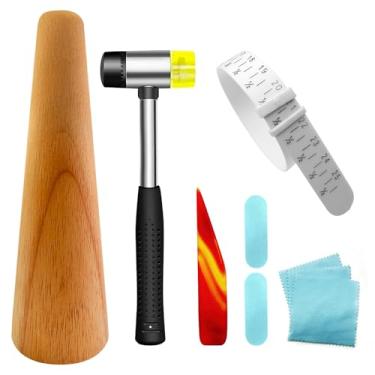 Imagem de BDYAQGC Ferramenta de fabricação de joias, pulseira de madeira, mandril redondo de plástico com faca de ágata polida, joalheiros, martelo, borracha, martelo, pulseira, pulseira, modelador, kit de