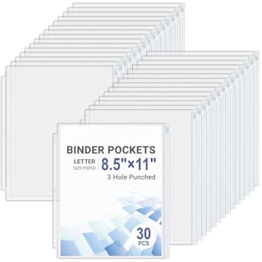 Imagem de Antner 30 bolsos para fichário tamanho carta para fichário de 3 anéis, bolsas organizadoras de documentos com zíper branco, PVC pesado, 3 furos, folhas soltas, pastas de arquivo, protetores de folha