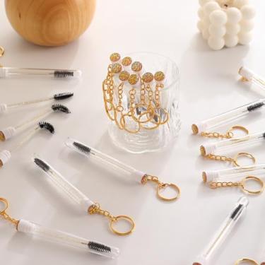 Imagem de Conjunto de 48 varinhas de rímel descartáveis atualizadas, inclui 24 pincéis para cílios de cristal e 24 porta-chaves reutilizáveis, tubos vazios de escova de cílios (flor)