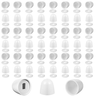 Imagem de 48 conjuntos de tampas de parafuso de vaso sanitário universais, tampas de tampa de parafuso de vaso sanitário de plástico com arruelas extras, tampas de parafuso de vaso sanitário de pressão de