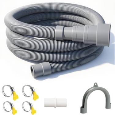 Imagem de Mangueira de drenagem para máquina de lavar roupa, kit de extensão de mangueira de drenagem flexível de 2 metros com 1 suporte de dobra em U, 1 adaptador e 4 braçadeiras de mangueira