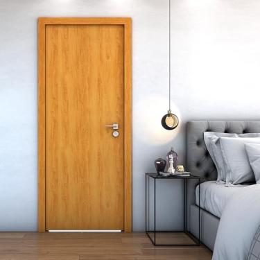 Imagem de Folha de Porta Lisa Cerejeira, 210 x 90 cm, 3,5 cm Espessura, com Reforço Duplo para Fechadura, Acabamento UV