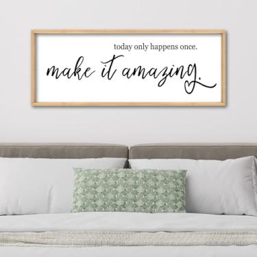 Imagem de ZZJJHYWGQ Today Only Happens Once Make It Amazing Wall Decor 101 x 38 cm Grande Citação Inspiradora Moldura de Madeira Arte para Pendurar na Parede (Madeira)