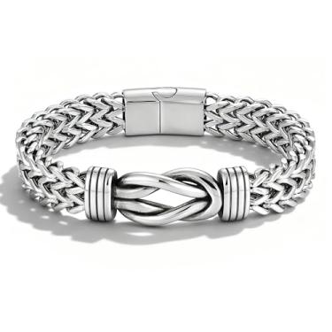 Imagem de STARCHENIE Pulseira masculina de nó infinito, corrente franco trançada de camada dupla, aço inoxidável, 20 a 23 cm, Medium, Aço inoxidável, Sem Pedra Preciosa