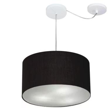 Imagem de Lustre Pendente Cilíndrico Com Desvio De Centro Md-4256 Cúpula Em Tecido 40x21cm Preto - Bivolt