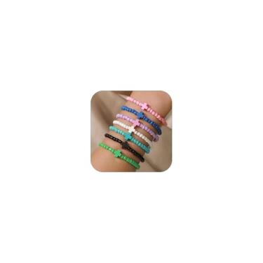 Imagem de VIYPDRST Conjunto de pulseiras femininas com contas douradas, não manchadas, cruzadas, pérolas, contas, pulseiras elásticas douradas com cruz grossa, One Size, Liga metálica, Sem Pedra Preciosa