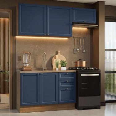 Imagem de Armário De Cozinha Compacta 180 Cm Vik Madesa 02 Rustic/azul