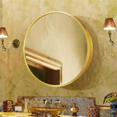 Imagem de Janboe Armário de remédios redondo, armário de remédios com espelho, moldura de alumínio, dobradiça de fechamento suave, 50,8 cm, dourado