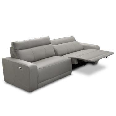 Imagem de Sofá 3 Lugares Rettrátil Reclinável Elétrico 224cm Mazi L06 Couro Cinza - Lyam Decor