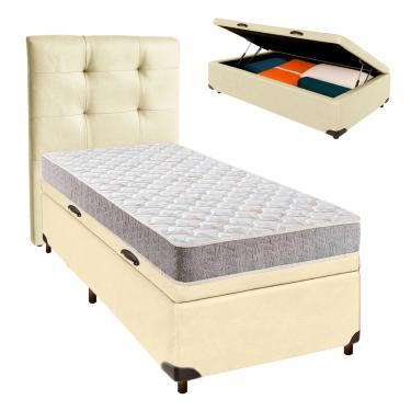Imagem de Cama Box Bau + Colchão Solteiro D23 D23 Inducol + Cabeceira Estofada